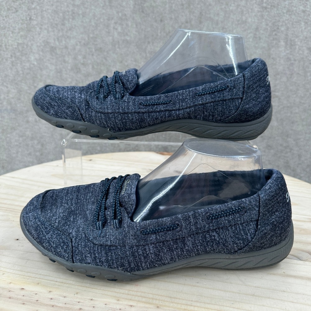 Skechers Breath Easy Slip On Shoes 9 Navy Blue Bungee Lace Heathered Textile